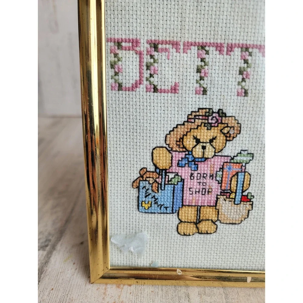 Cross stitch vintage 7x5 teddy bear Betty name Hanging‎ home decor
